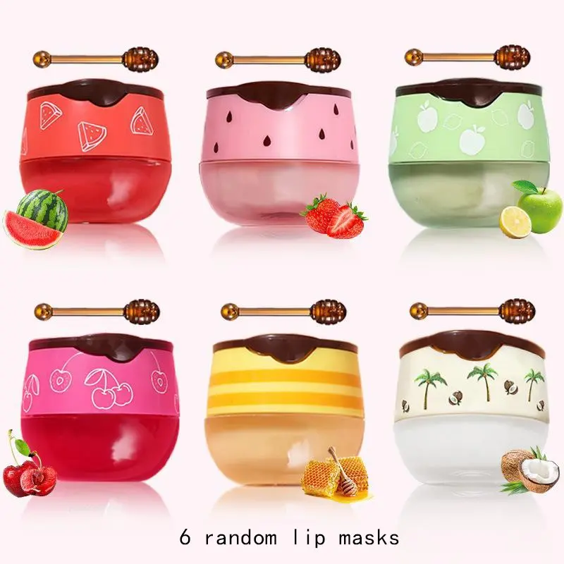 6-Piece Fruit Lip Balm Set, Random Colors, Honey Jar Design, Cartoon Heart Clouds, Strawberry Honey Flavor, Hydrating Natural Finish, Moisturizing Lip Care