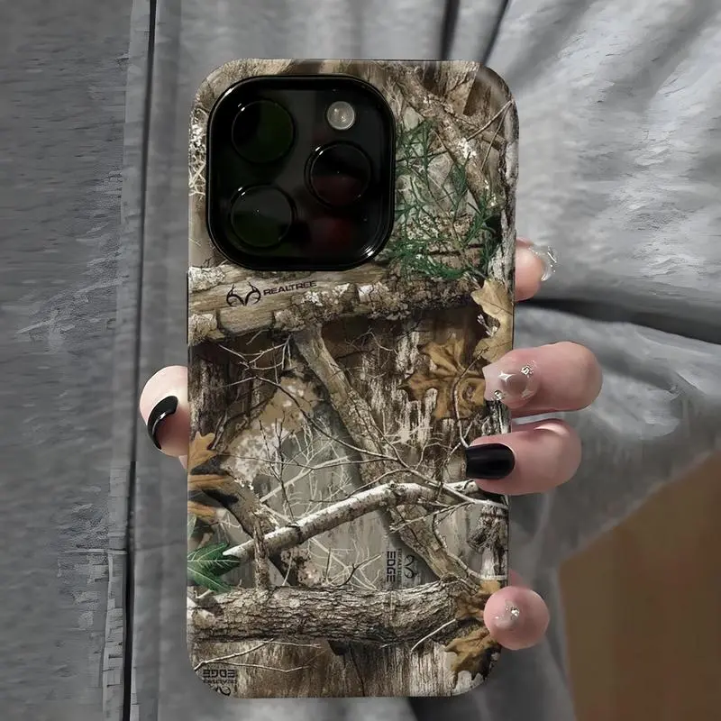 Camouflage forest pattern phone case, shockproof and durable double-layer design, soft TPU cushioning with hard shell protection, suitable for iPhone 11 12 13 14 15 16 Plus 17 Pro Max.MFL08