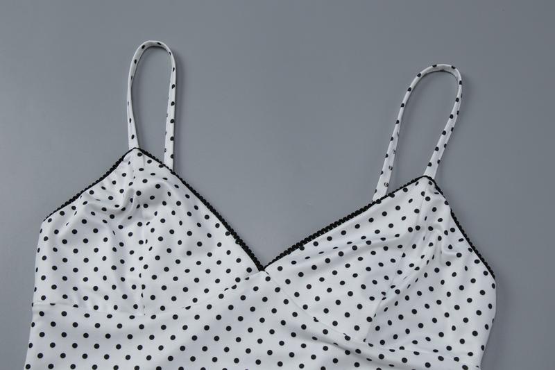 Women's Polka Dot Print V Neck Sleeveless Cami Top, Colorblock Lace Trim Sexy Backless Adjustable Straps Camisole Tank Top, Party Club Date Holiday Daily Casual Crop Tank Tops For Ladies All Seasons Summer Fashion Clothes Wear