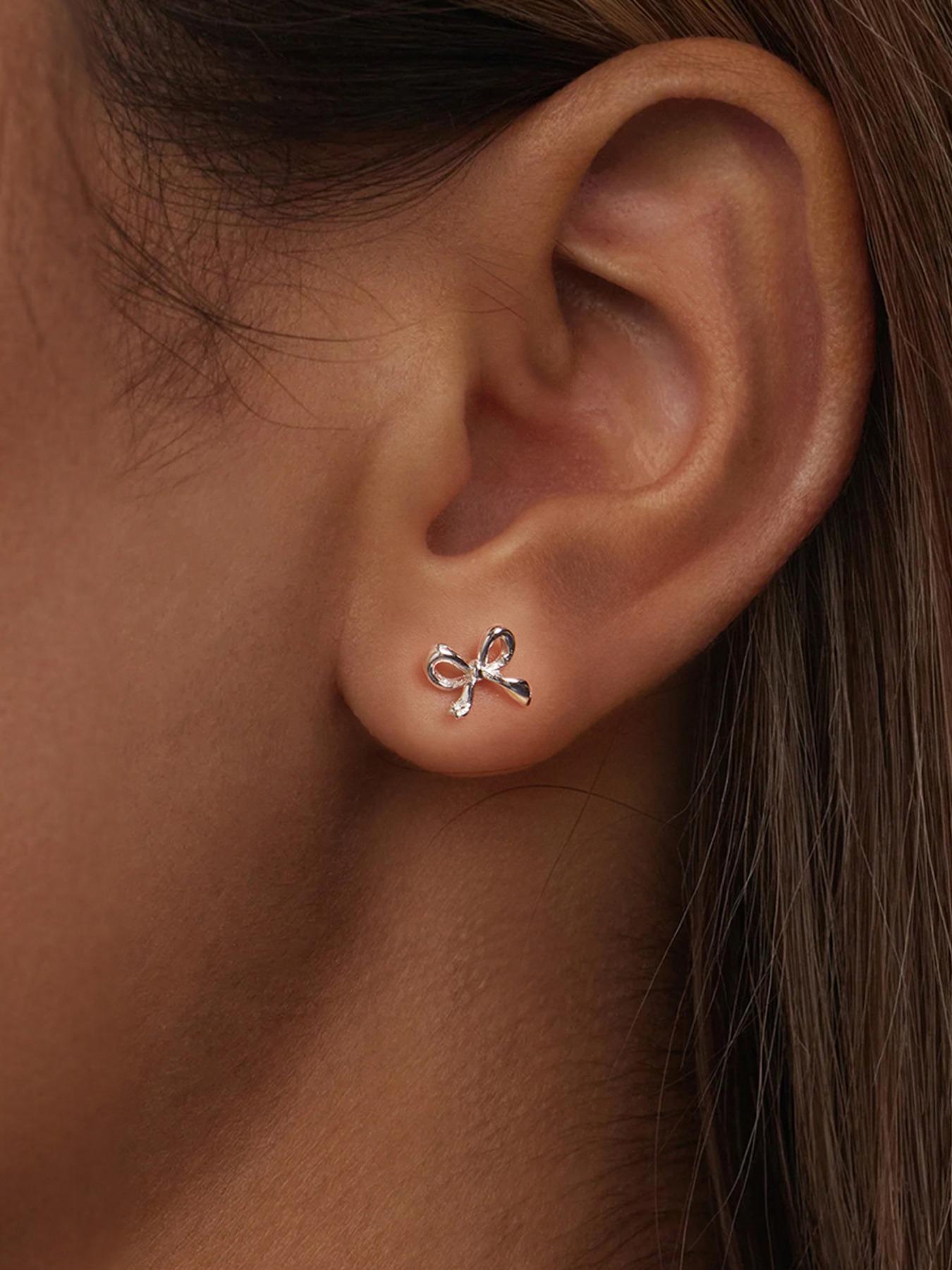 925 Sterling Silver Cute Bowknot Design Earrings, Stud Earrings, Fashionable Earrings for Women & Girls, Trendy All-match & Exquisite Jewelry for Birthday Gift