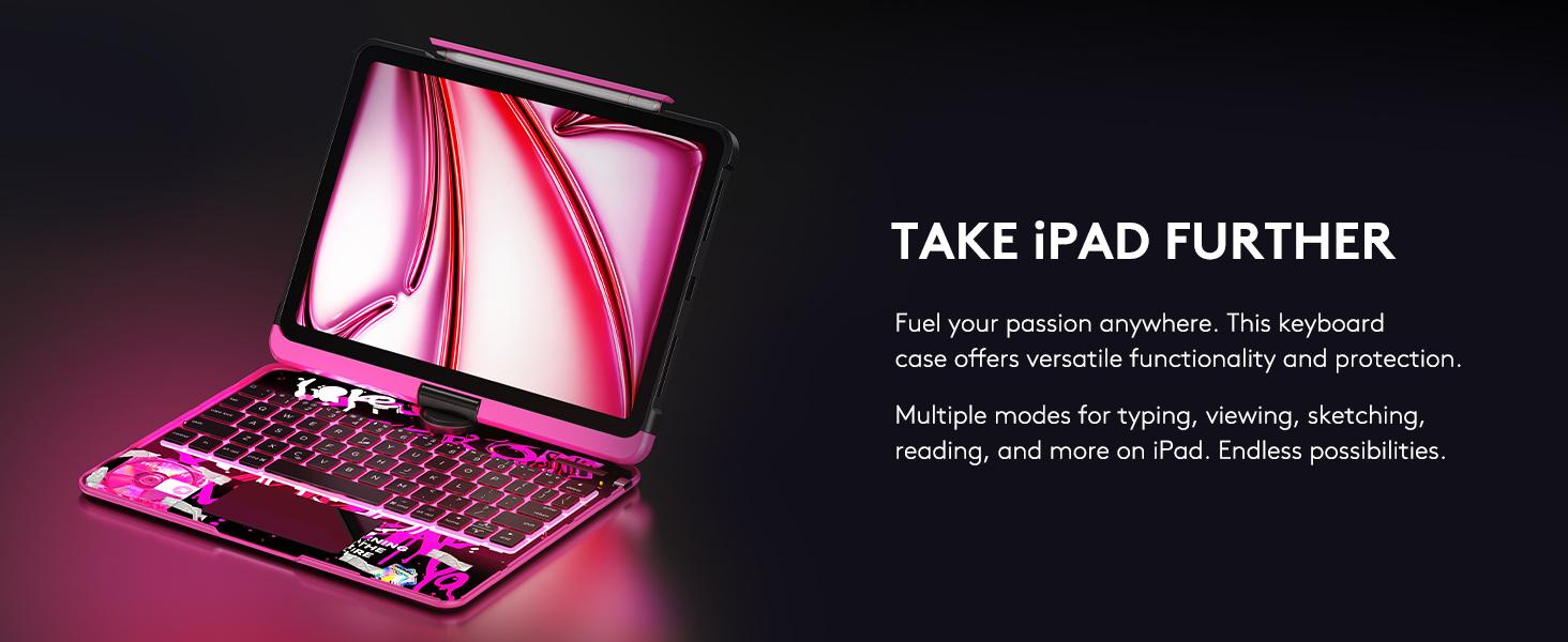 2026 iPad Magic KeyboardCase for (M3/M2, 2025/2024) & Air 5th/4th Gen – 360° Rotating Multi-Touch Trackpad, Type-C Charging, RGB Backlit Keyboard, Transparent Back with Pencil Holder Covers Wireless