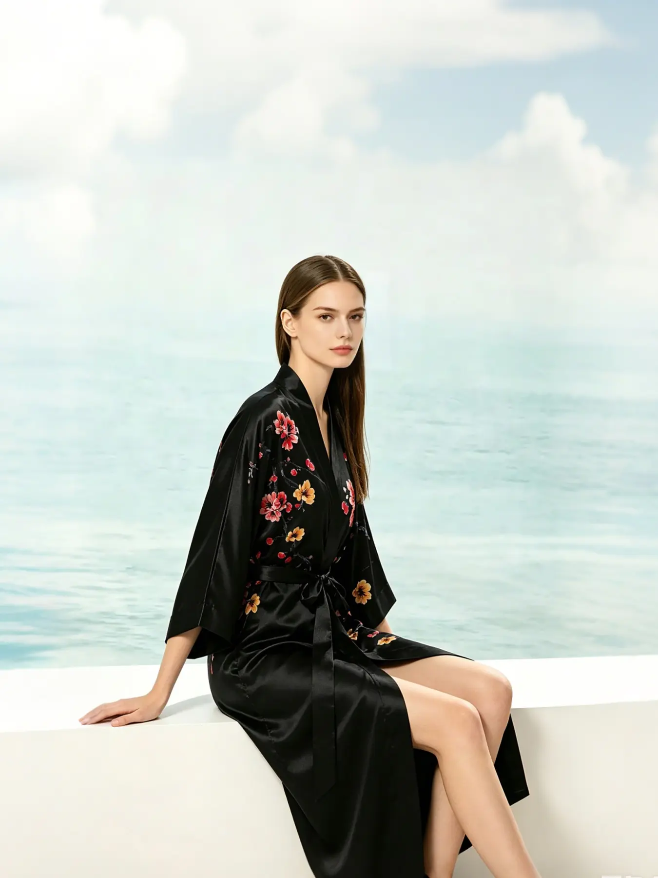 Elegant Plum Blossom Kimono Robe, Dual Color Options, Soft Satin Material, Perfect for Home & Special Occasions, Unique Design
