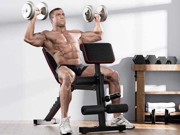 Bearbro Foldable Workout Bench, Adjustable Weight Bench with Leg Extension, Preacher Pad, Extended Headrest, 880LBS Collapsible Bench for Home Gym Full Body Workout Strength Training