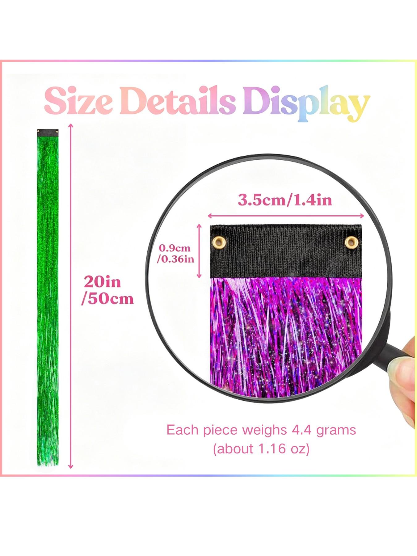 Rainbow Hair Tinsel Pack of 12 Pcs Clip in Hair Tinsel 20 Inch Glitter Tinsel Hair Extensions, Festival Tinsel Fairy Hair Extension Party Dazzle Hair Accessories Strands Kit Clip on Hairpieces