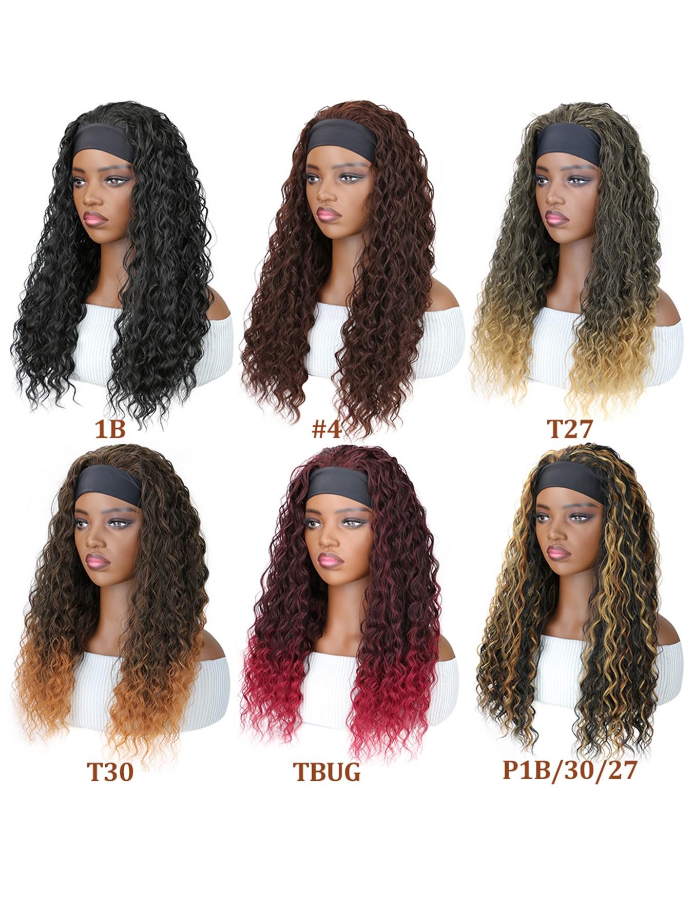 Deep Wave Headband Wig Synthetic Glueless No Lace Curly Wigs For Women Daily Wear Fluffy Effortless Wig