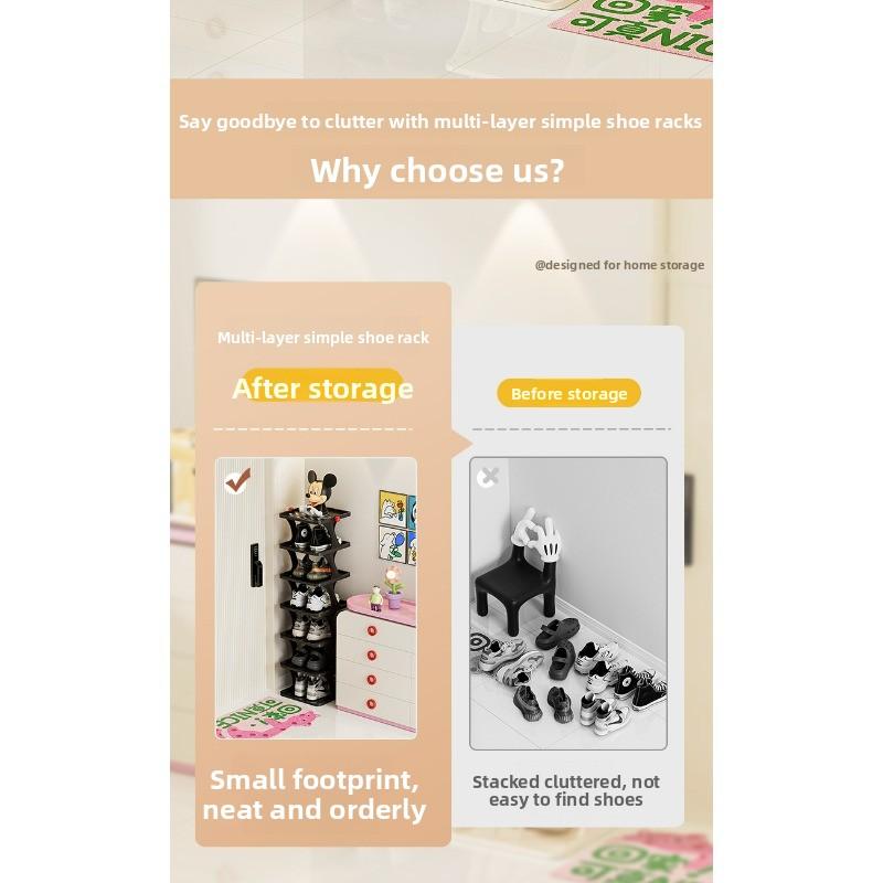 VHS Carefully Selected Foldable Simple Shoe Rack: Home Entryway Storage Essential, New-Style Shoe Organizer, Multi-Tier Space-Saving Narrow Shelf for Indoor Use, Stackable Shoe Organizer, Freestanding Shoe Storage