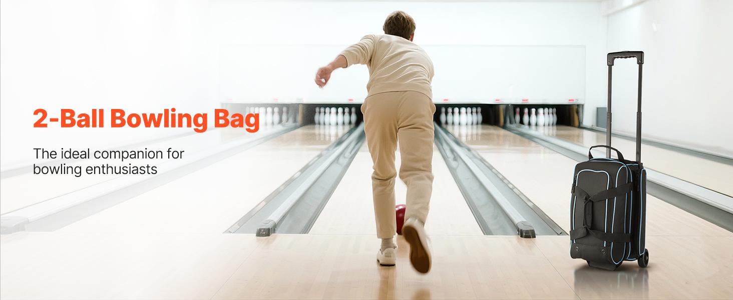 fathersdaygift  VEVOR Bowling Ball Bag, 2 Ball Double Roller Bowling Bag with Wheels, Featuring a Separate Compartment for Shoes (Up To US Size 16) Oversized Accessory Pocket, Retractable Handle Extends to 41.32 in