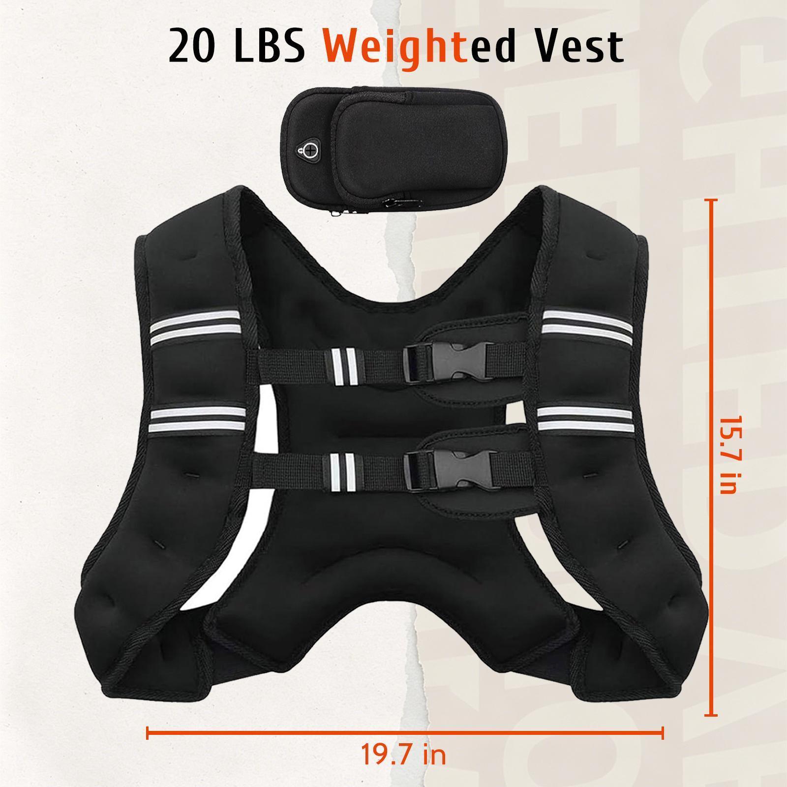 【DealsForYouDays】Adjustable Weighted Rucking Vest for Men & Women, 8lbs-25lbs Weight Range, with Detachable Phone Pouch for Walking, Training