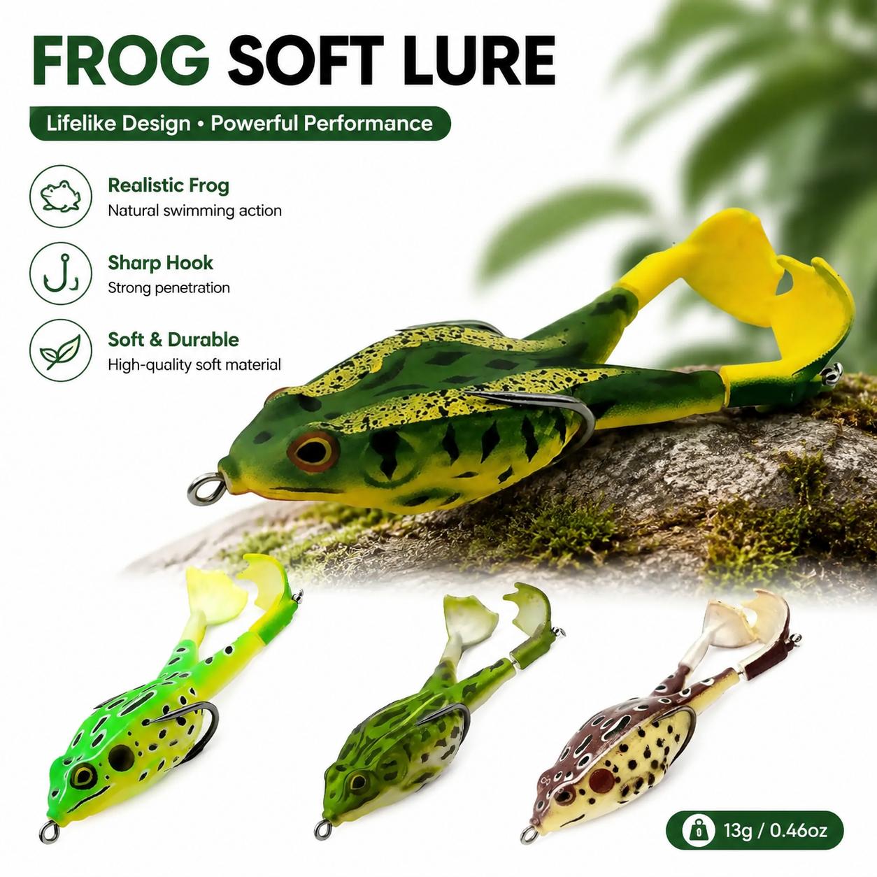 2026 Premium Topwater Frog Fishing Lure – Silicone Floating Bass Bait with Dual Propeller Legs, Lead-Free Construction, Realistic Multi-Jointed Design, 3.5 Inches / 13 Grams, Ideal for Freshwater Bass and Snakehead Angling in Weedy or Lily Pad Habitats
