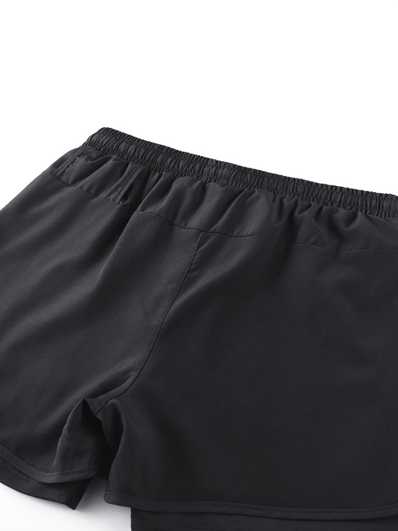 Men Women Regular Fit 2-In-1 Drawstring Waist Sport Shorts, Summer Pocket Print Casual Half Yoga Exercise Shorts, Fashionable Daily Wear