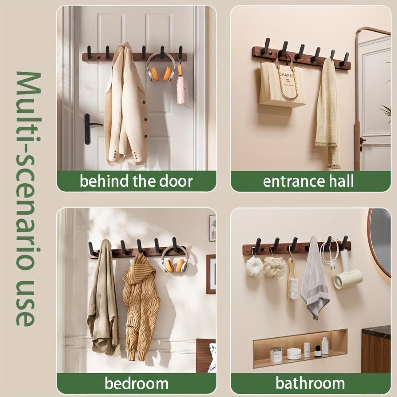 Walnut Hook Wall Hook, Wall Hanger with 4/5/6 Hooks, Hat Hook Wall Hook for Hanging Coats, Bags and Towels Black