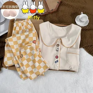 Kawaii Miffy Miffy Rabbit Pajamas Cute Cartoon Girls' Autumn Winter Thickened Long-sleeved Woolen Set Cute and Warm Home Wear