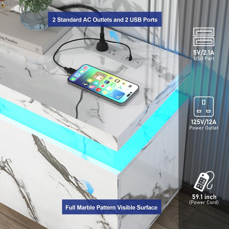 LED TV Stand for 75/85/95 Inch TV,66/73/83 Inch Modern Gaming TV Stand with Power Outlet, High Gloss TV Console Entertainment Center with Storage for Living Room, Bedroom Table Furniture