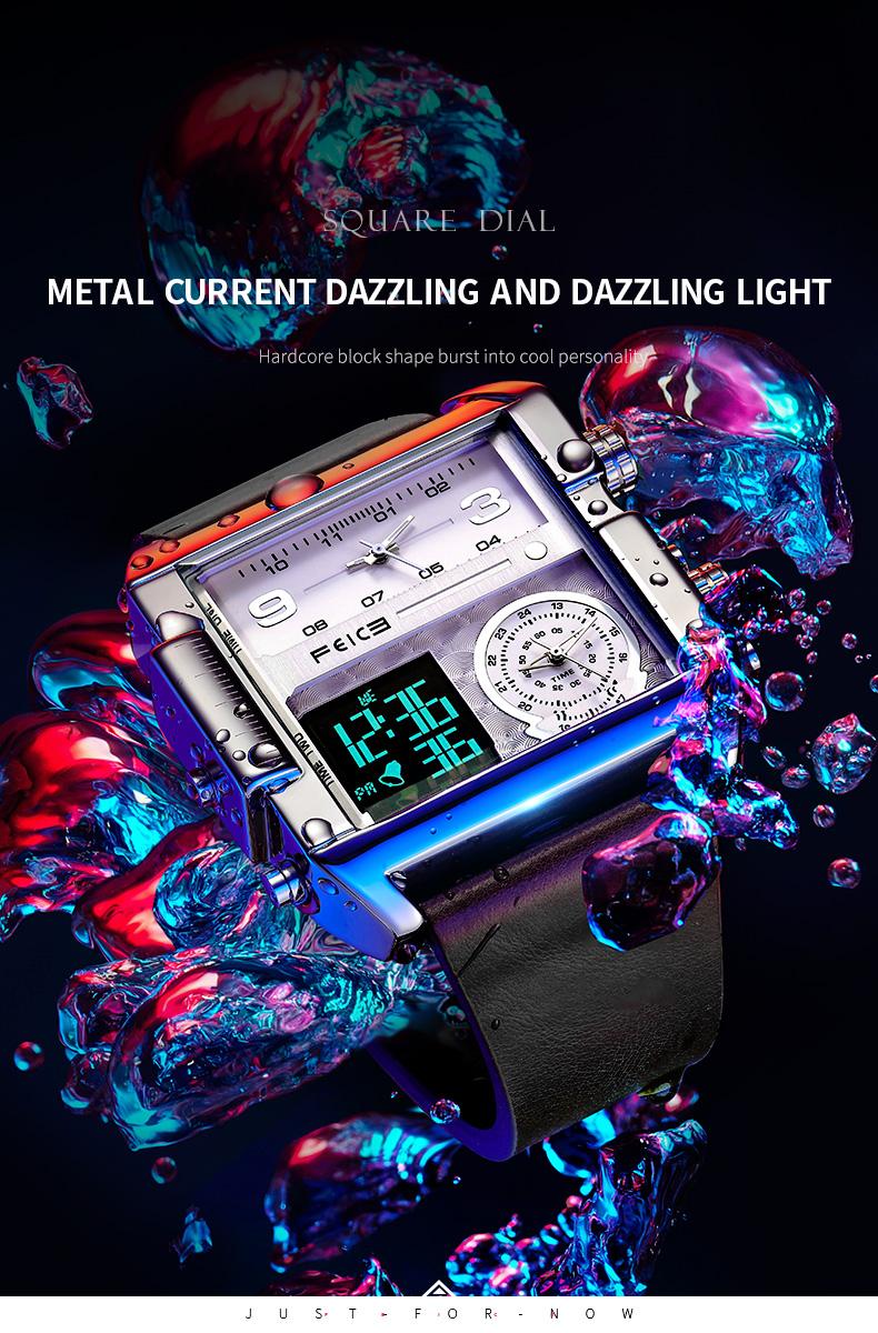 FEICE Large Dial Square Men's Watch Multifunction Chronograph Luminous Waterproof High-Quality Versatile Fashion Silver Luxury Timepiece Time Style FEICE Large Dial Square Men's Watch Multifunction Chronograph Luminous Waterproof High-Quality Versatile Fashion Silver Luxury Timepiece Time Style