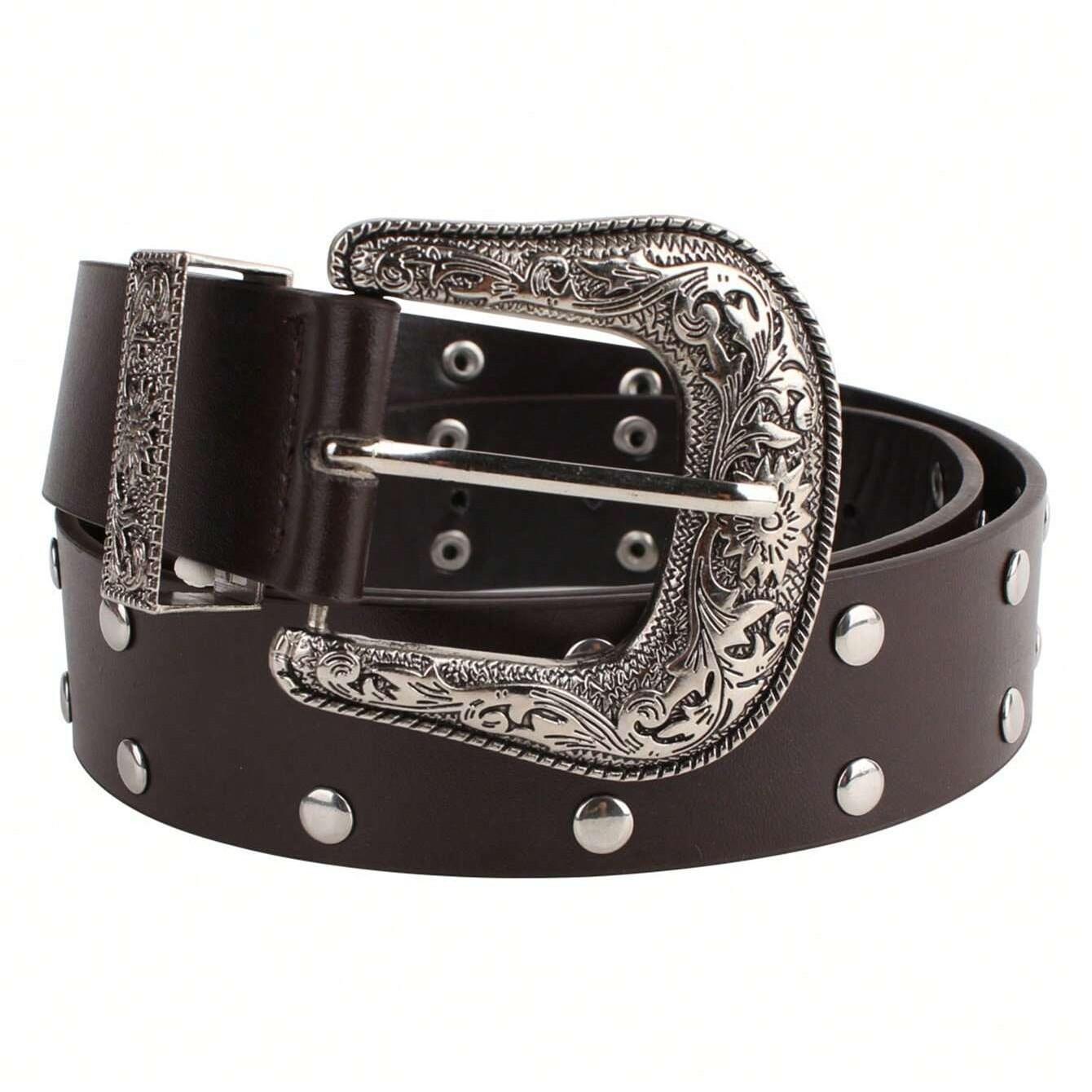 Y2K Vintage Versatile Belt, Carved Rivet Pin Buckle Fashion Belt, Suitable for Daily Wear, Dates, Stylish Accessory