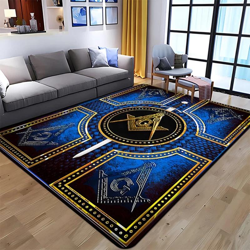 Masonic Square and Compass Flannel Area Rug - Freemasonry Symbol Print Soft Mat for Living Room, Non-Slip Lodge Home Decor #MasonicRug #FreemasonryMat #LodgeHomeDecor #SquareCompassCarpet #NonSlipFlannelRug