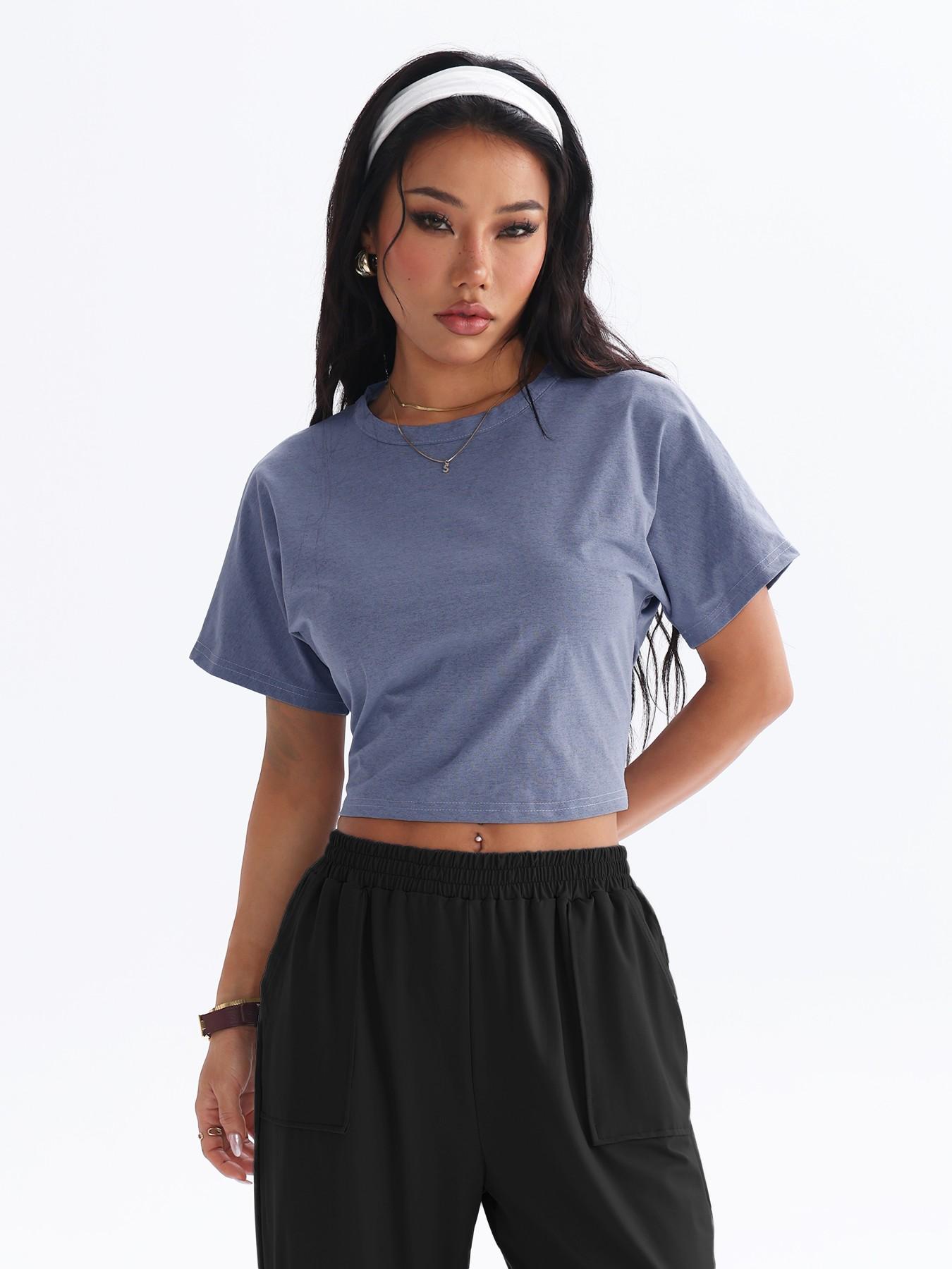 Women's Back Cross Cut-Out Elastic Short Sleeve T-Shirt, Hollow Back Activewear, Gym Workout Running Outdoor Casual Hiking Tennis Daily Commute Top