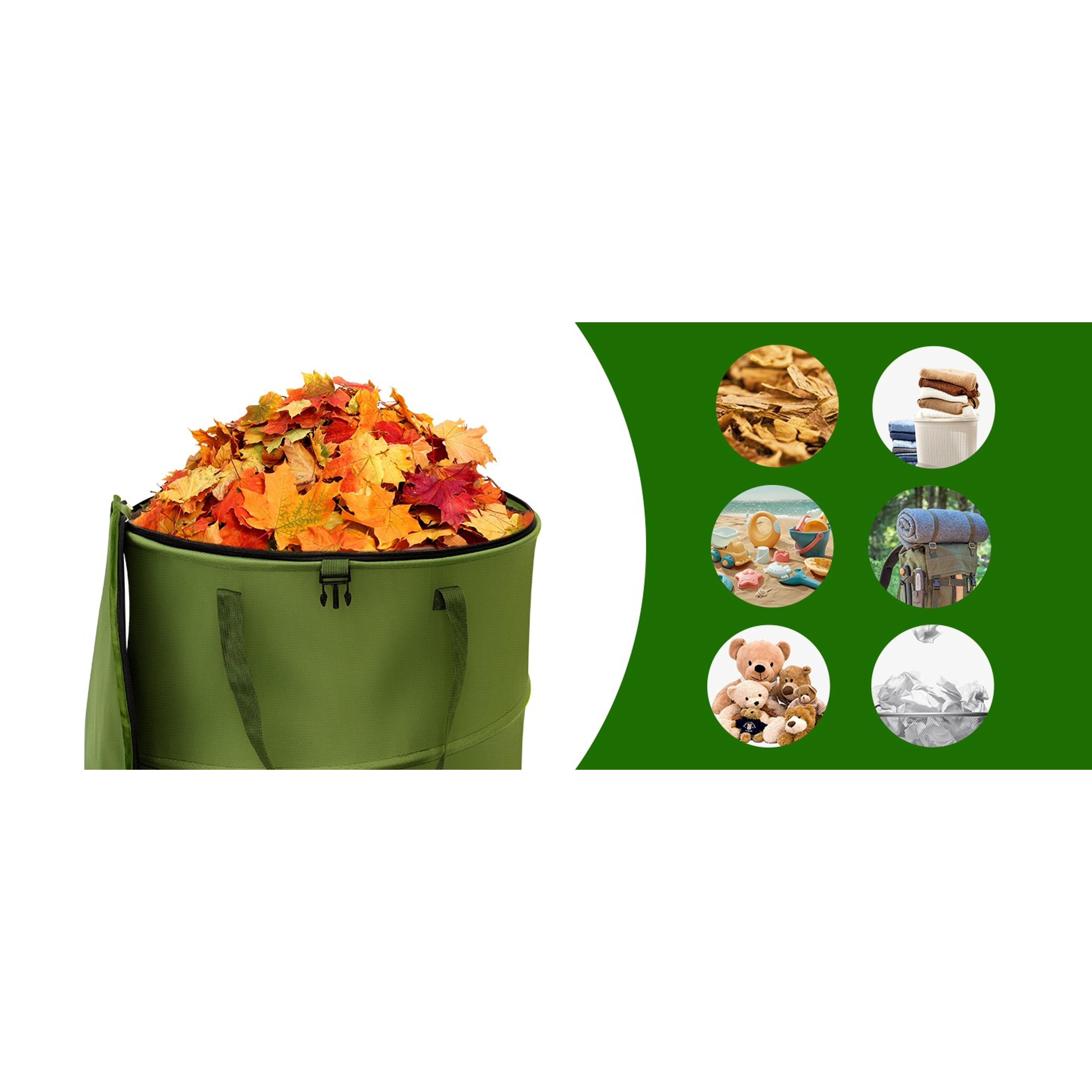 Collapsible Pop Up Trash Can, Outdoor Recycling Bin 13.8x15.8 in, 600D Oxford Cloth Yard Waste Bags, Camping Trash Can With Clip and Zip Lid (1Pcs-Green 10 Gallons)