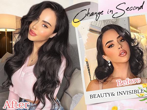 Fxmongyi Clip-in Hair Extensions 24/20 inch Synthetic Long Wavy 4PCS Thick Hairpieces Double Weft Natural Hair Extensions for Women