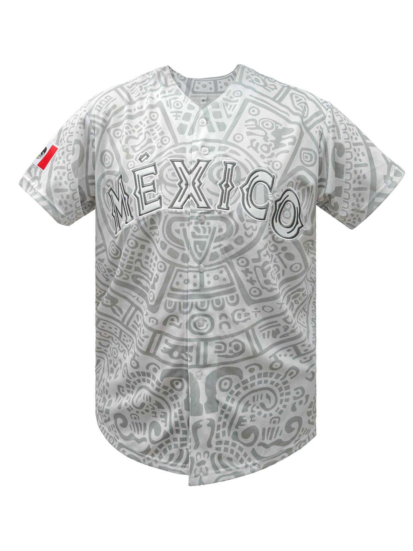 Men's baseball jersey with "MÉXICO" Embroidered with retro Mexican style, loose button cardigan suitable for sports and daily cultural wear, niche trend, Stylish jersey