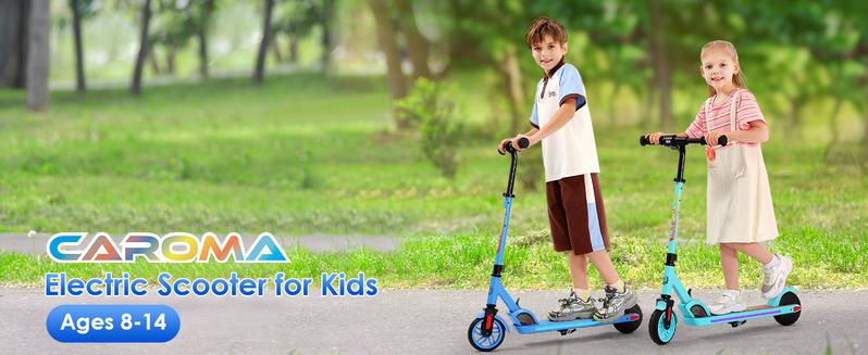 Caroma Electric Scooter for Kids Ages 6-14, 180W Motor & 10 Mph, 80 Mins Ride Time, Adjustable Height & Speed, LED Display & Colorful Lights, Kids Electric Scooter, Best Gift for Boys and Girls