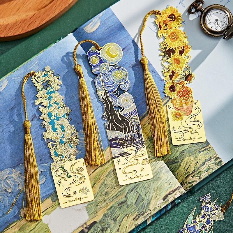 Vintage Van Gogh Oil Painting Metal Bookmark, Book Accessories, with Tassel, Hollow Classical Design, Perfect Gift for Book Lovers