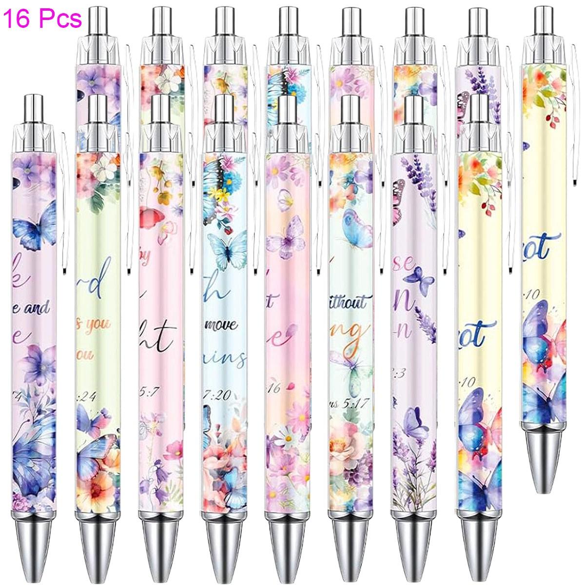 8/16/24 Pcs Christian Butterfly Ballpoint Pens, Bible Verse Inspirational Quotes Pens Set, Religious Flower Butterfly Smooth Writing Gifts for Women, Coworker Teacher, Office School Supplies