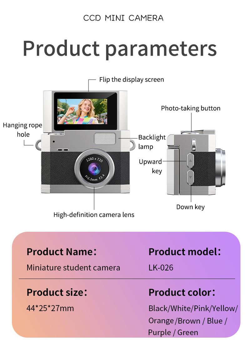 Mini Keychain Digital Camera, Y2K Pocket-Size Mini Camera, Small Camera with Flip Lens, Video Recorder for Travel, Party and Vlog