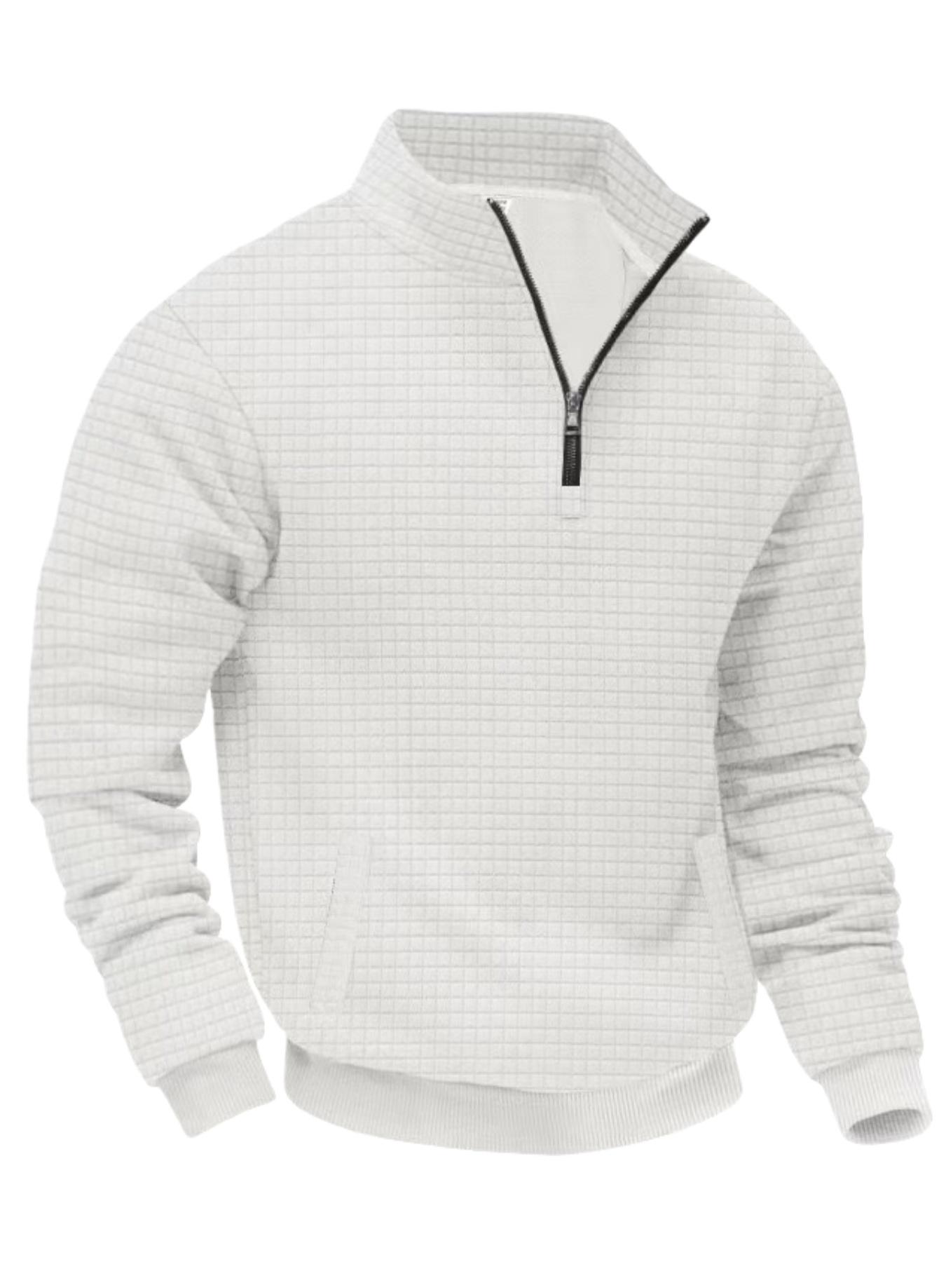 Heavyweight small checkered simple and casual men's loose stand-up collar semi-high collar quarter zipper long-sleeved base layer sweatshirt, warm and soft fabric, suitable for daily casual and outdoor sports occasions,gifts for him boyfriend christmas