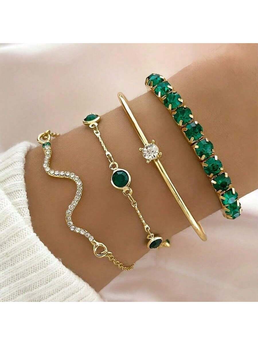 Women's Rhinestone Bangles Set, Stackable Design for Daily Party Wear, Fashion Accessory for Stylish Look, Rhinestone Decorated Bangle