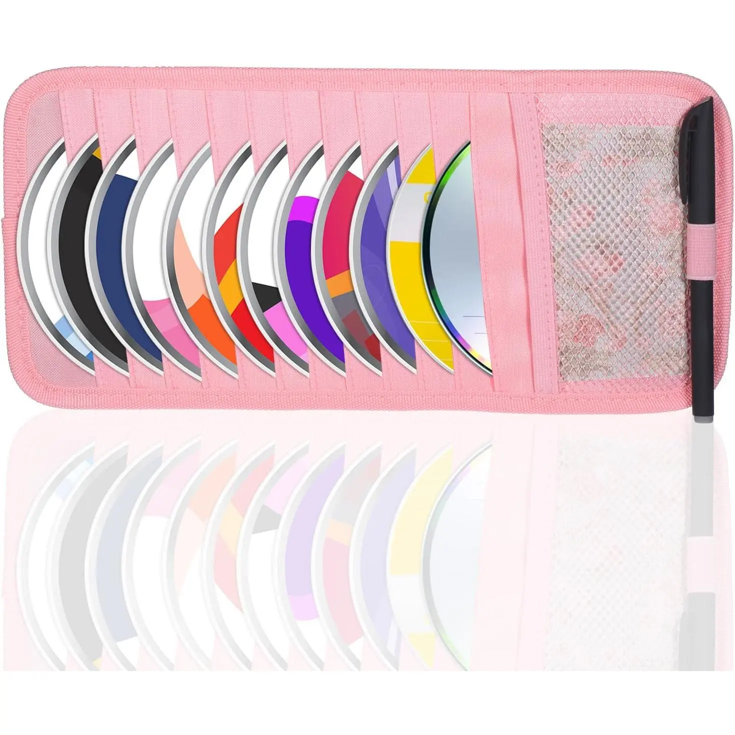 CD Case Holder, DVD  Visor Storage Orangizer  Sun Visor Organizer Large Capacity CD Case With 12 DVD Storage Sleeves, Mesh Pocket, Pen Holder And Elastic Strap,  Canvas Material