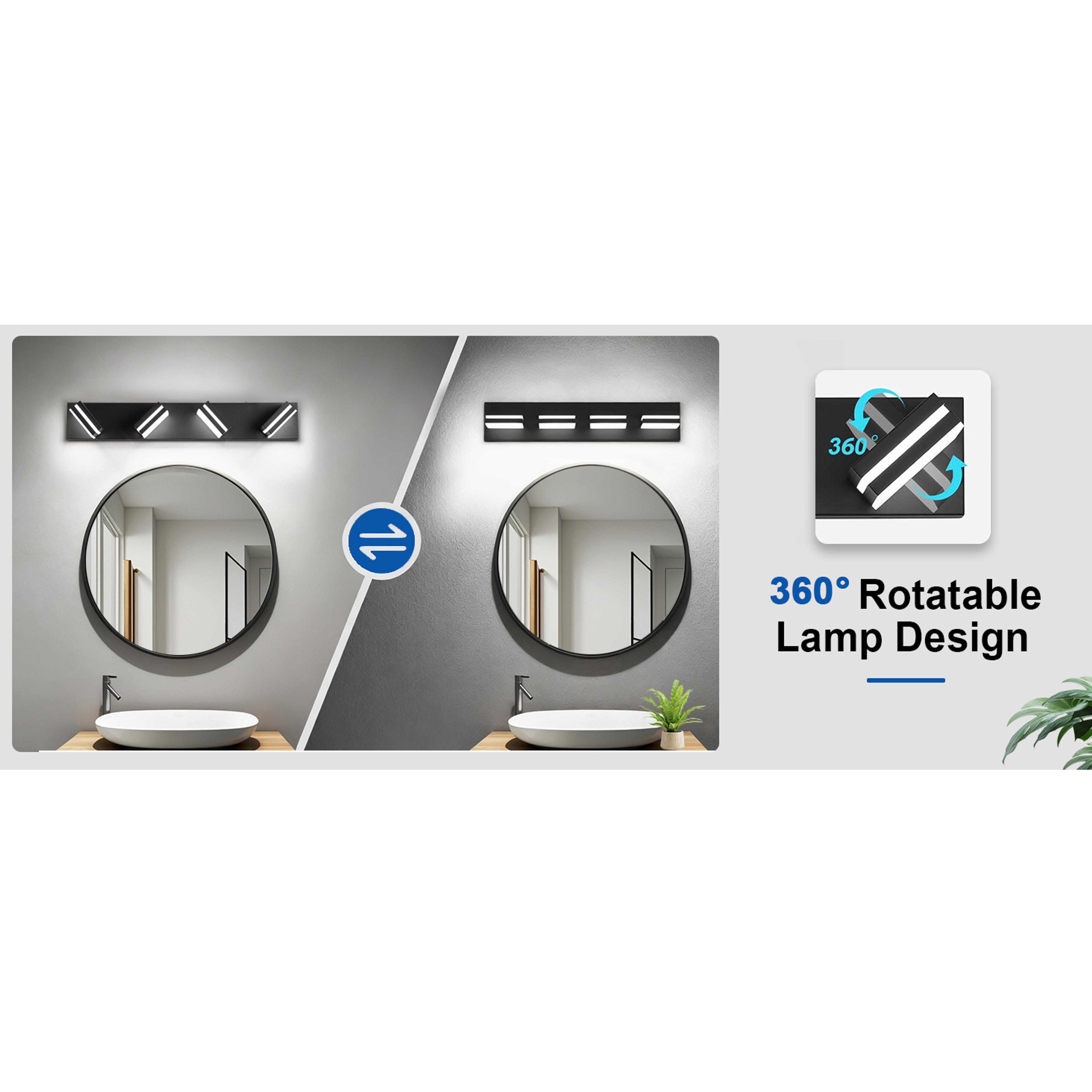 LED Modern Bathroom Lights Fixtures(4-Light,Dimmable,360°Rotate),Matte Black Acrylic Wall Lighting,Vanity Lights for Bathroom Over Mirror - 6000k 24In (No Assembly Required) LED Modern Bathroom Lights Fixtures(4-Light,Dimmable,360°Rotate),Matte Black Acrylic Wall Lighting,Vanity Lights for Bathroom Over Mirror - 6000k 24In (No Assembly Required)