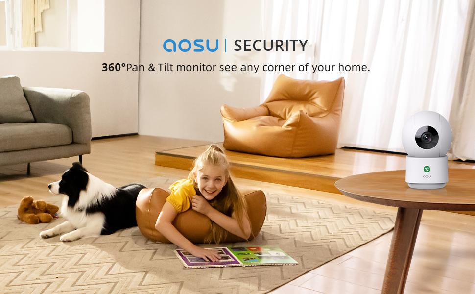 AOSU 2K Security Camera Indoor, Baby Monitor Pet Camera 360-Degree for Home Security, WiFi Camera with 5/2.4 GHz Wi-Fi, One-Touch Calls, Smart Motion Tracking, IR Night Vision, Compatible with Alexa