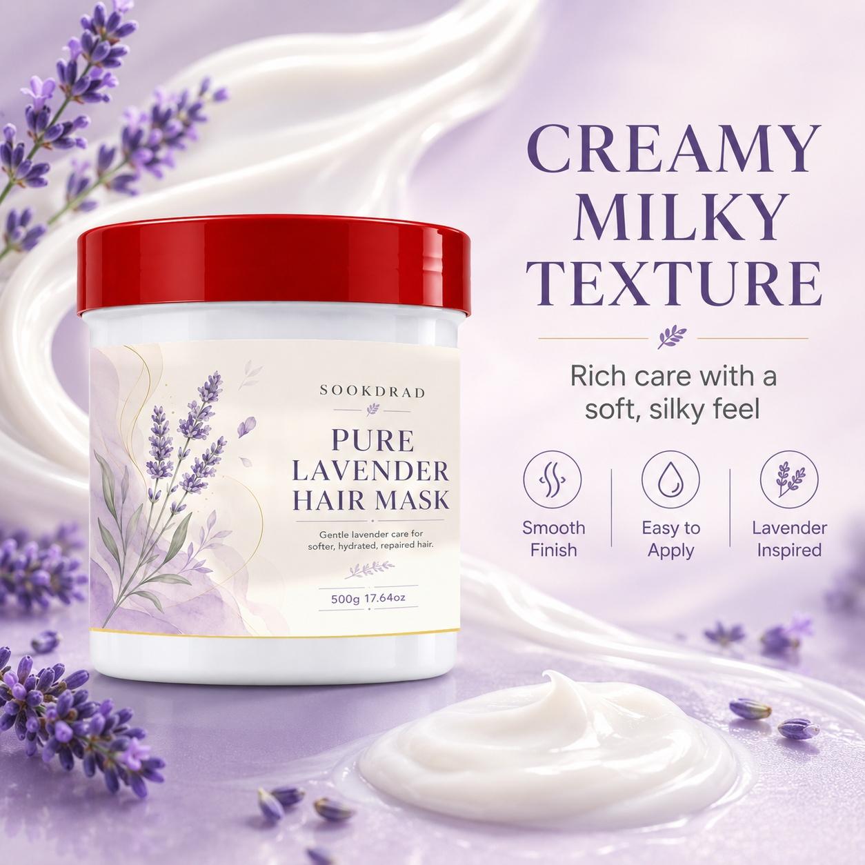Pure Lavender Hair Mask, pure lavender, gentle care, softening, hydrating, repairing, for hair, 17.64oz, 500g