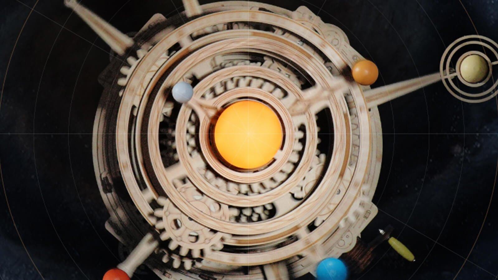 Robotime-ROKR Orrery ST001 3D Wooden Puzzle Solar System Model Kit for Adults Teens - Laser Cut Gears Orbit 8 Planets Educational Craft Toy