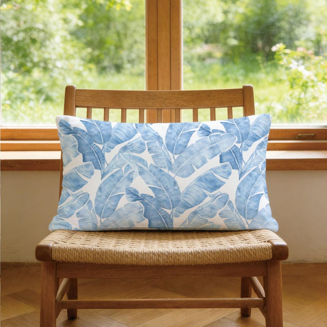 Blue Watercolor Leaf Texture Pillow Cover, Single-Sided Print, Rectangular Home Decor, Suitable for Living Room Bedroom, No Insert Included