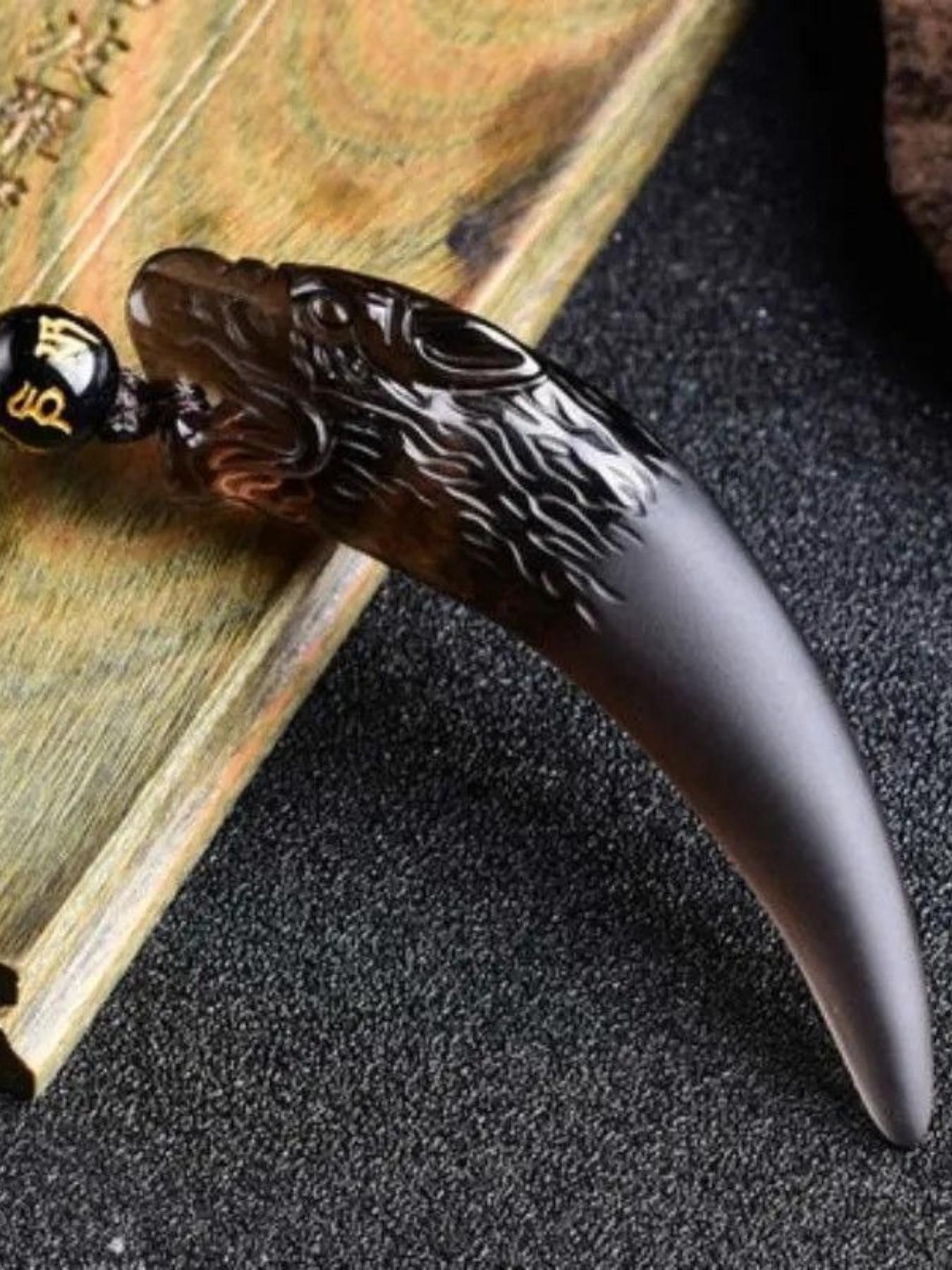 Ice wolf tooth pendant, black rope necklace, male tide summer niche design lanyard accessories