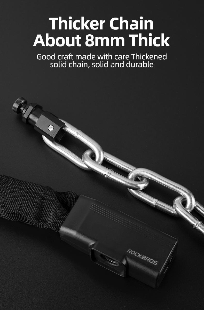 ROCKBROS Bike Chain Lock 3.18ft Heavy Duty Motorcycle Chain Locks 8mm Thick Anti-Theft Security Bicycle Lock with 2 Keys for Mountain Road Electric Bike, Motorcycles, Scooter, Door, Gates