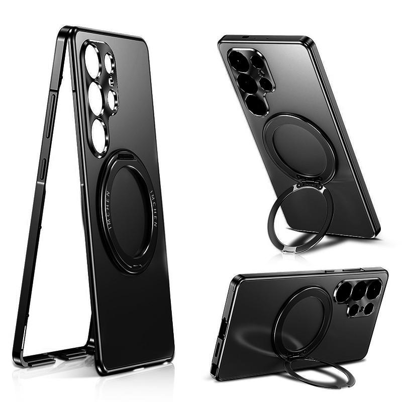 Samsung Galaxy S26 S25 Ultra Metal Frame Phone Case, 360° Rotating Stand + Lens Protection, PC Back Cover + Aluminum Alloy Frame Stylish Business Ultra-Thin Drop-Proof Protection Case (Includes 1 High-Quality Screen Protector)
