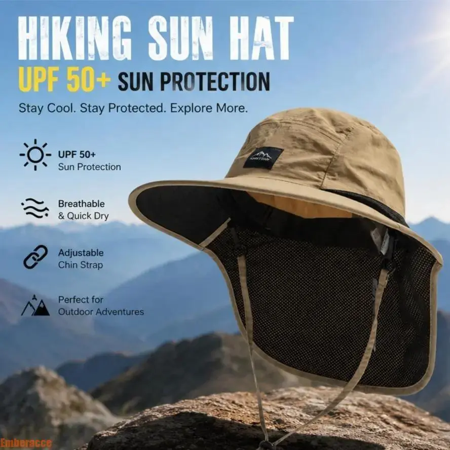 Outdoor Sun Hat with Neck Flap for Men and Women, Lightweight UV Protection Fishing Hat with Wide Brim, Breathable Summer Bucket Cap for Hiking, Camping, Gardening, Beach and Family Outdoor Activities