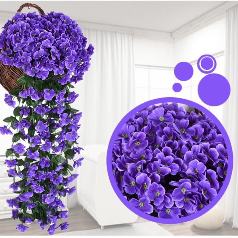 2-Pack Artificial Violet Wall Hanging Basket Flowers, Suspended Wreath Vines Petals, Ideal for Home Party Wedding Outdoor Decorations, Decorative Faux Flowers