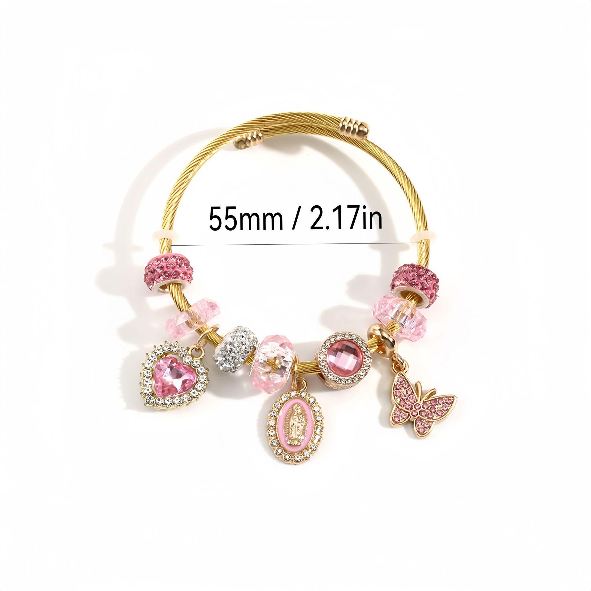 Diamond ruby bangle bracelet Virgin Mary Charm Bracelet - Adjustable Size Bracelet With Open Cuffs, Butterfly & Love Charm Bracelet, Suitable for Gifts for Family & Best Friends