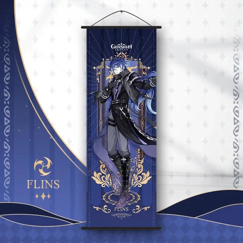 Genshin Impact Scroll Canvas Colombina Flins Arlecchino Cosplay Wall Hanging Poster Game Heros Decor Fans Collection Gifts