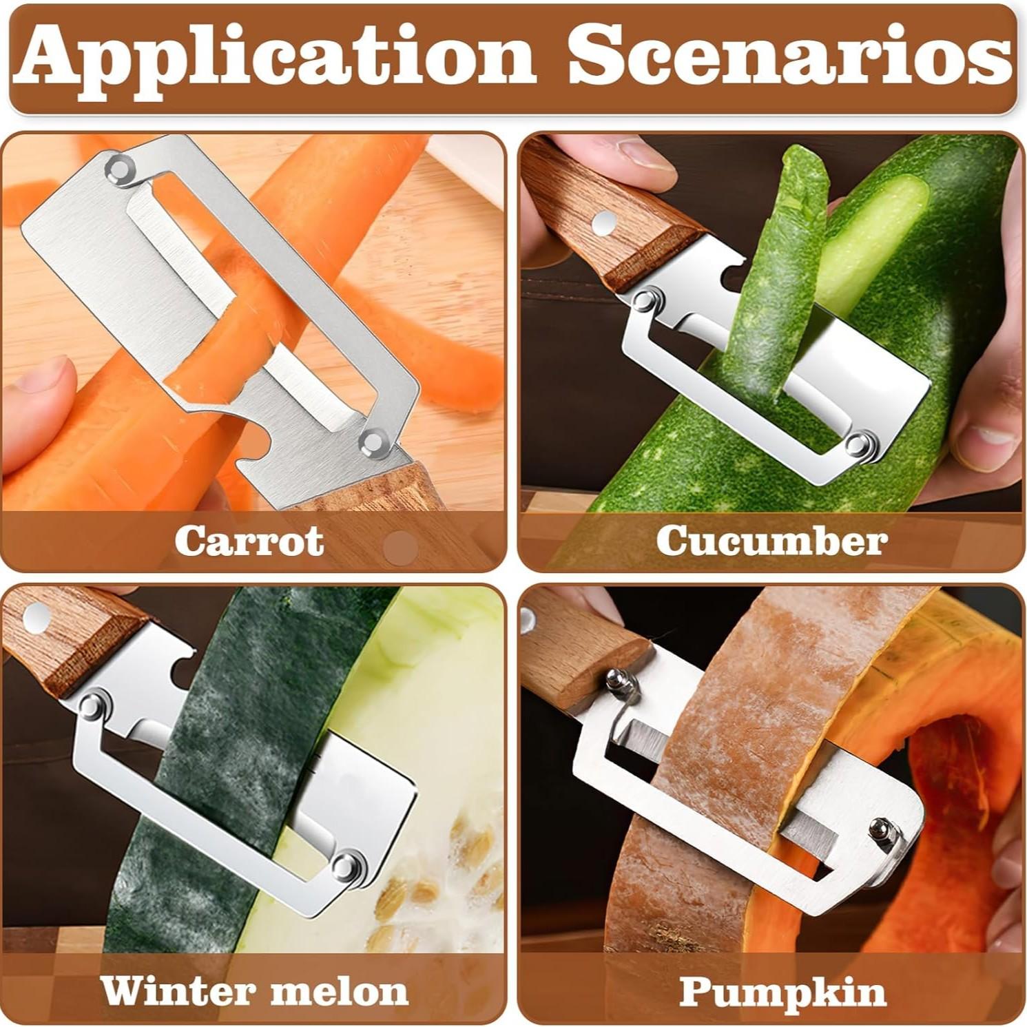 1/2PCS Premium Vegetable Peeler with Wooden Handle and Bottle Opener Stainless Steel Blade Kitchen Tool for Fruit Apple Potato Pumpkin Papaya Zucchini