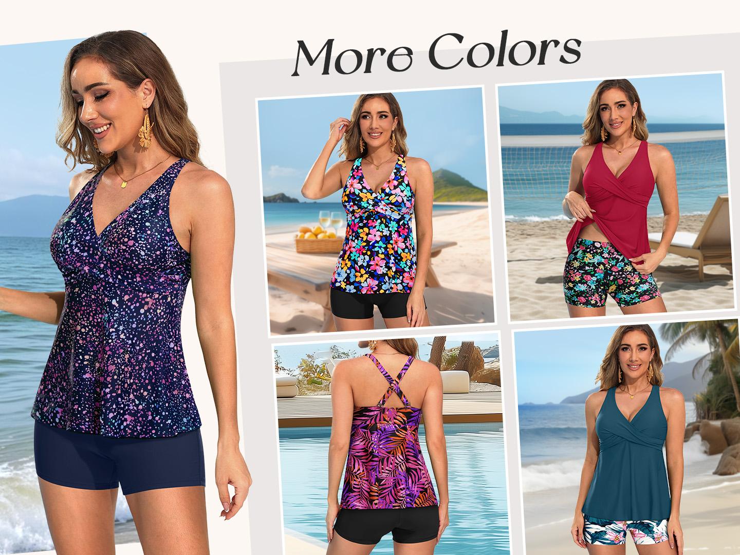 Aqua Eve Tankini Swimsuits for Women- Flowy Two Piece Bathing Suit with Shorts Tummy Control Swimwear