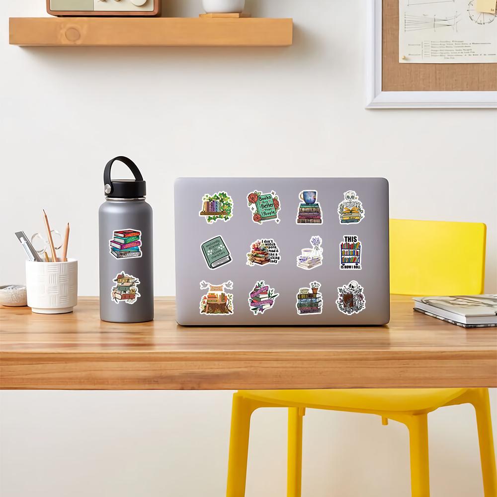 50 Sheets Reading Theme PVC Waterproof Stickers, Car Water Bottle Luggage Phone Laptop Decals, Durable and Easy to Apply