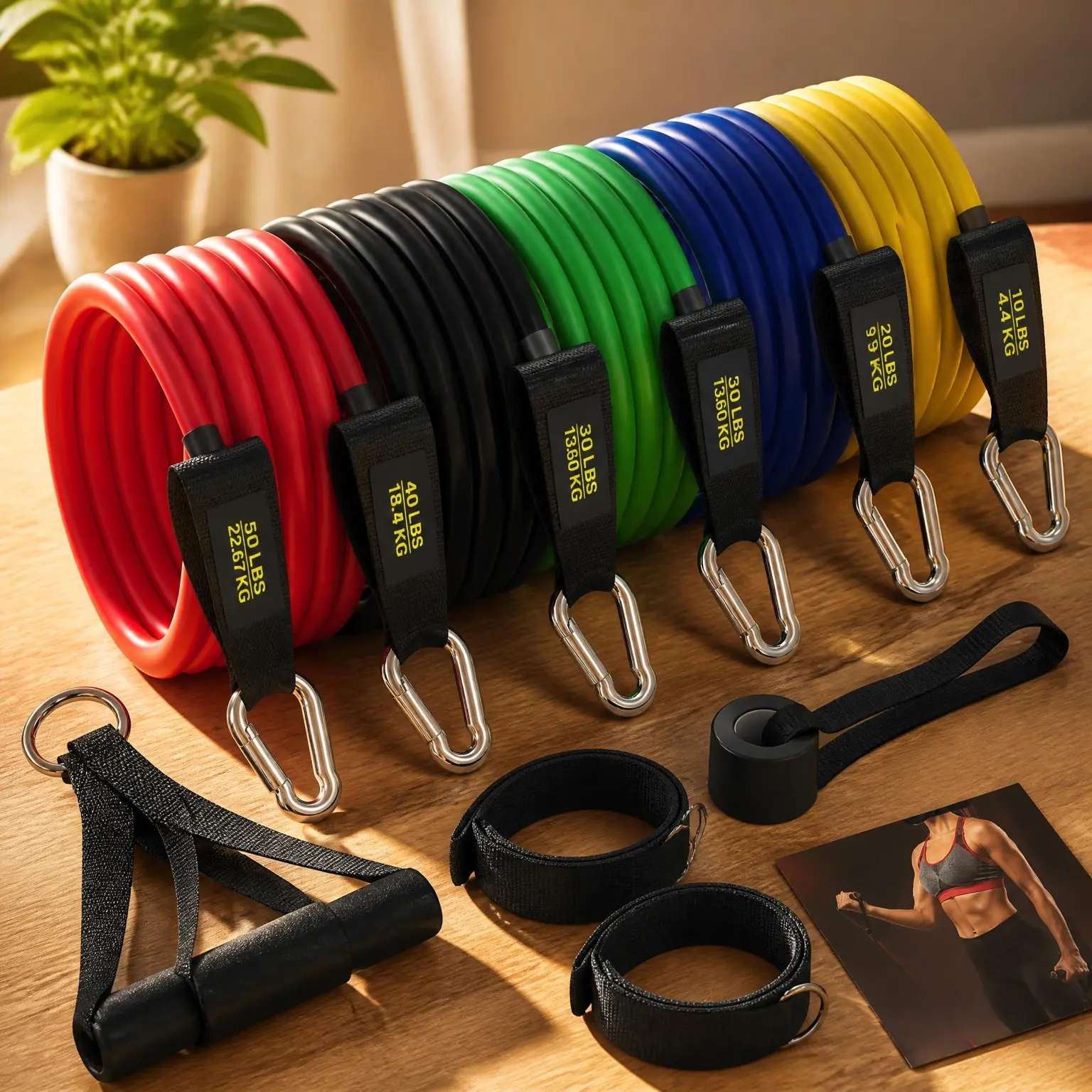 Resistance Bands Set with Handles, 5 Stackable Exercise Bands (10-50 lbs), Home Gym Kit with Door Anchor, Ankle Straps & Carry Bag