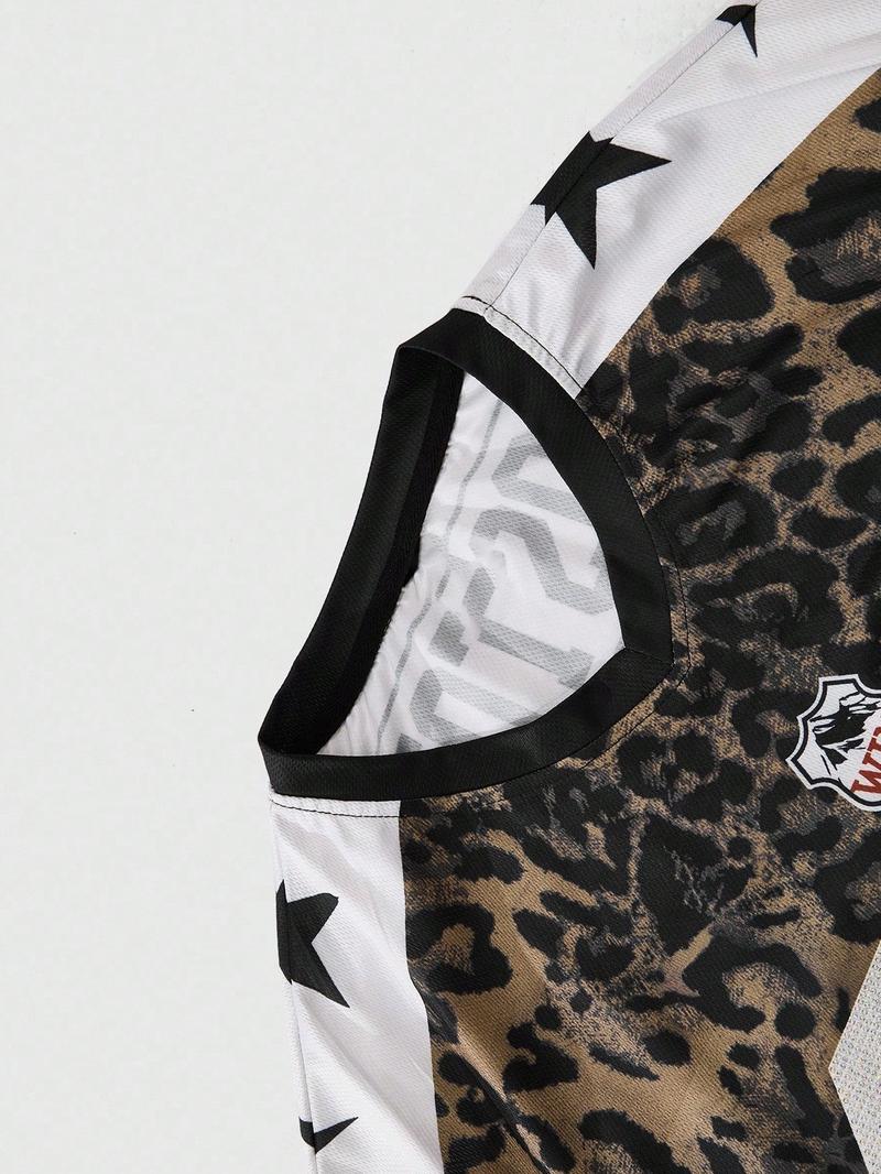 Men's Rhinestone-Embellished Leopard Print Football Jersey, Vintage Bling Style With 23 & VICTORY Logo, For Game Day And Street Fashion Men's Rhinestone-Embellished Leopard Print Football Jersey, Vintage Bling Style With 23 & VICTORY Logo, For Game Day And Street Fashion