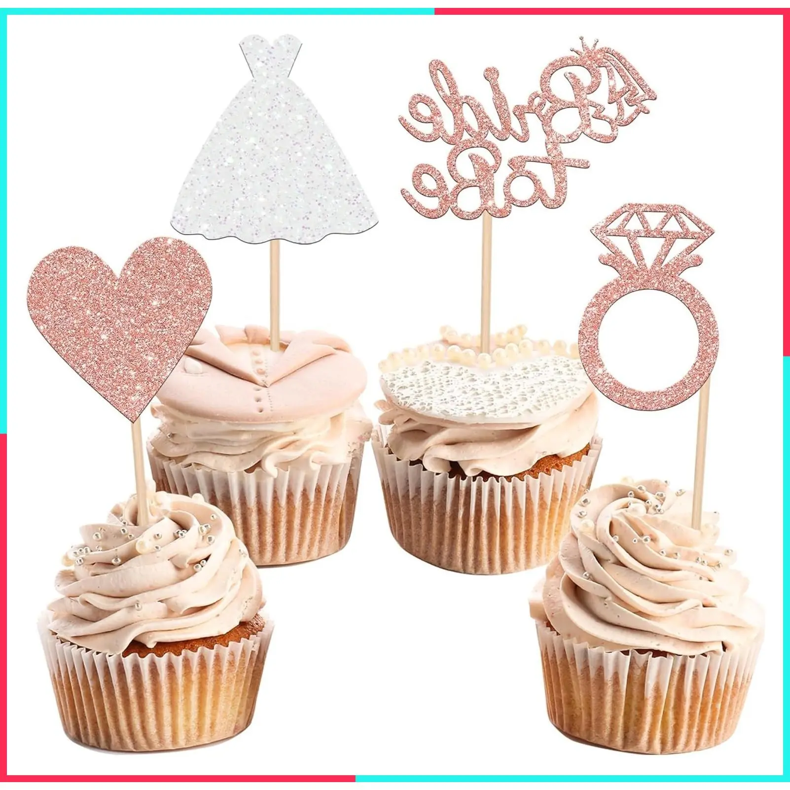 24 PCS Bride to Be Cupcake Toppers with Heart Ring Dress Bridal Shower Cupcake Picks Wedding Engagement Bachelorette Party Cake Decorations Supplies