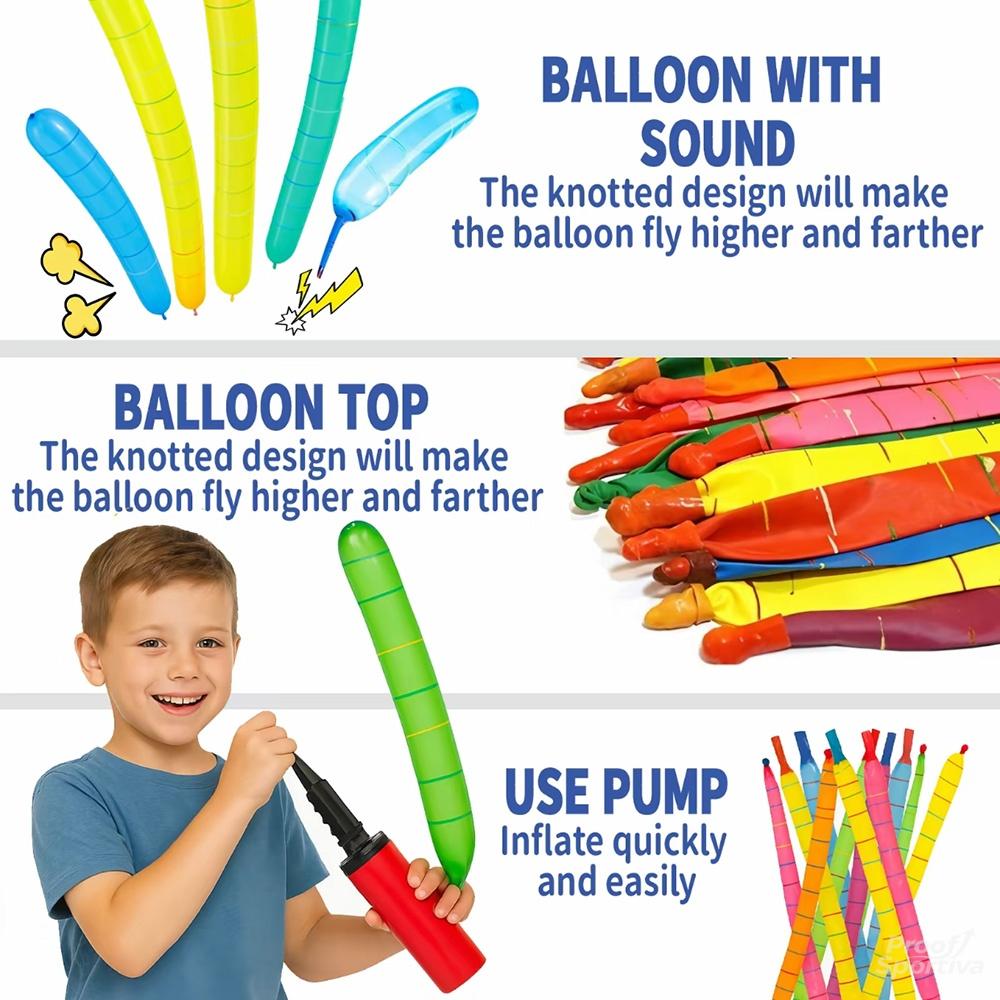 100 rocket balloons with two air pumps, colorful giant rocket balloons for parties